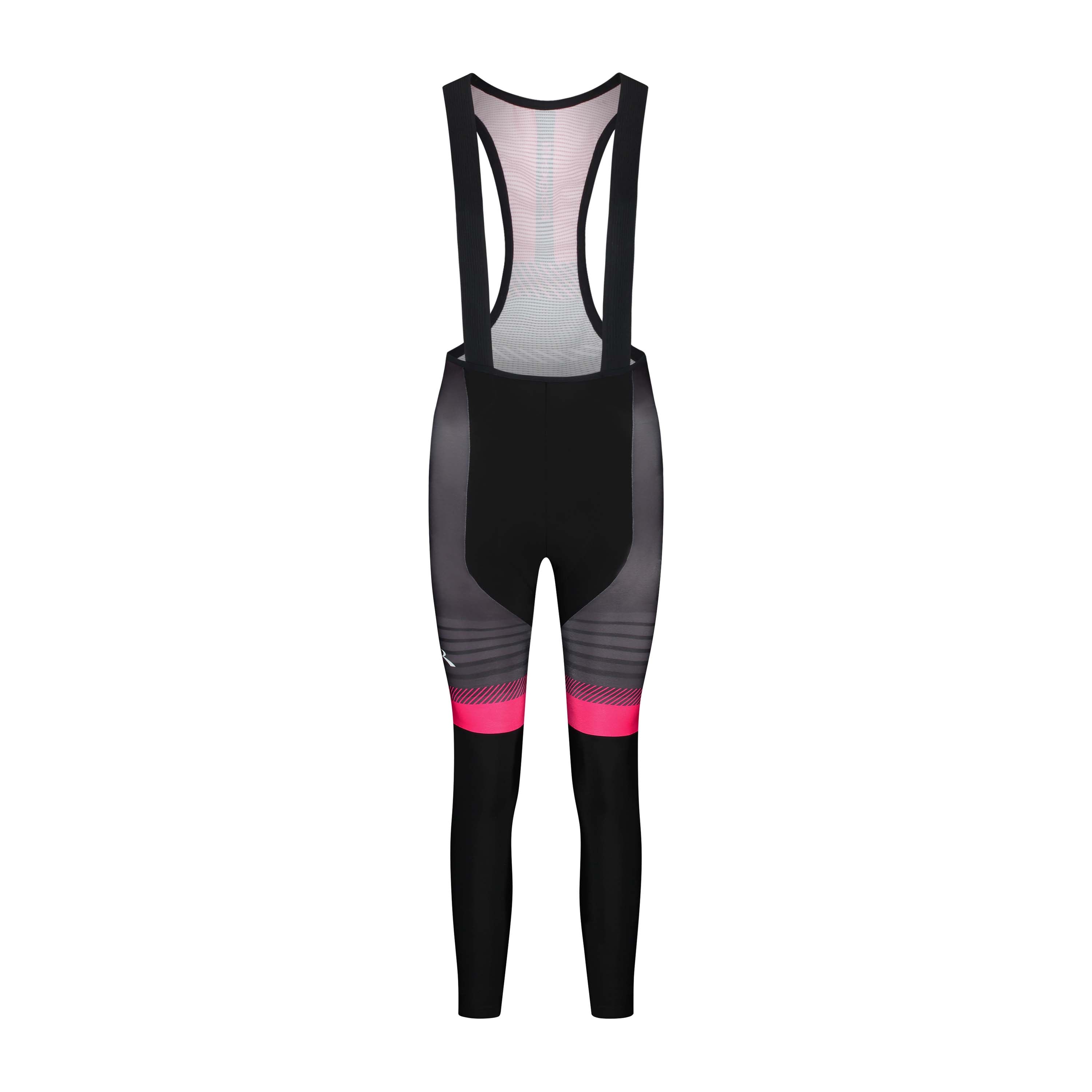 Rogelli Stryde lange fietsbroek dames zwart/grijs/roze voorkant.
