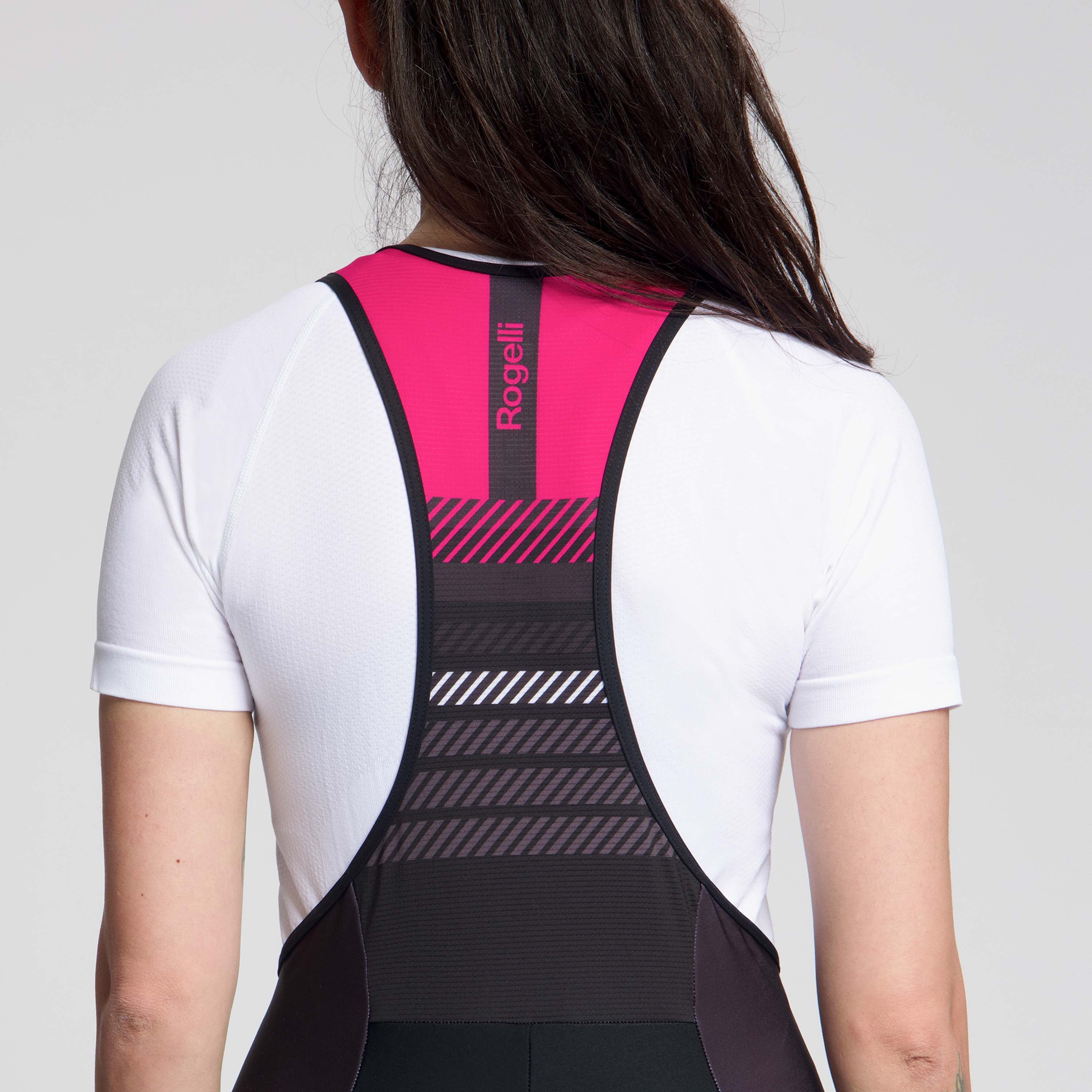 Detail van Rogelli Stryde lange fietsbroek dames zwart/grijs/roze achterkant.

