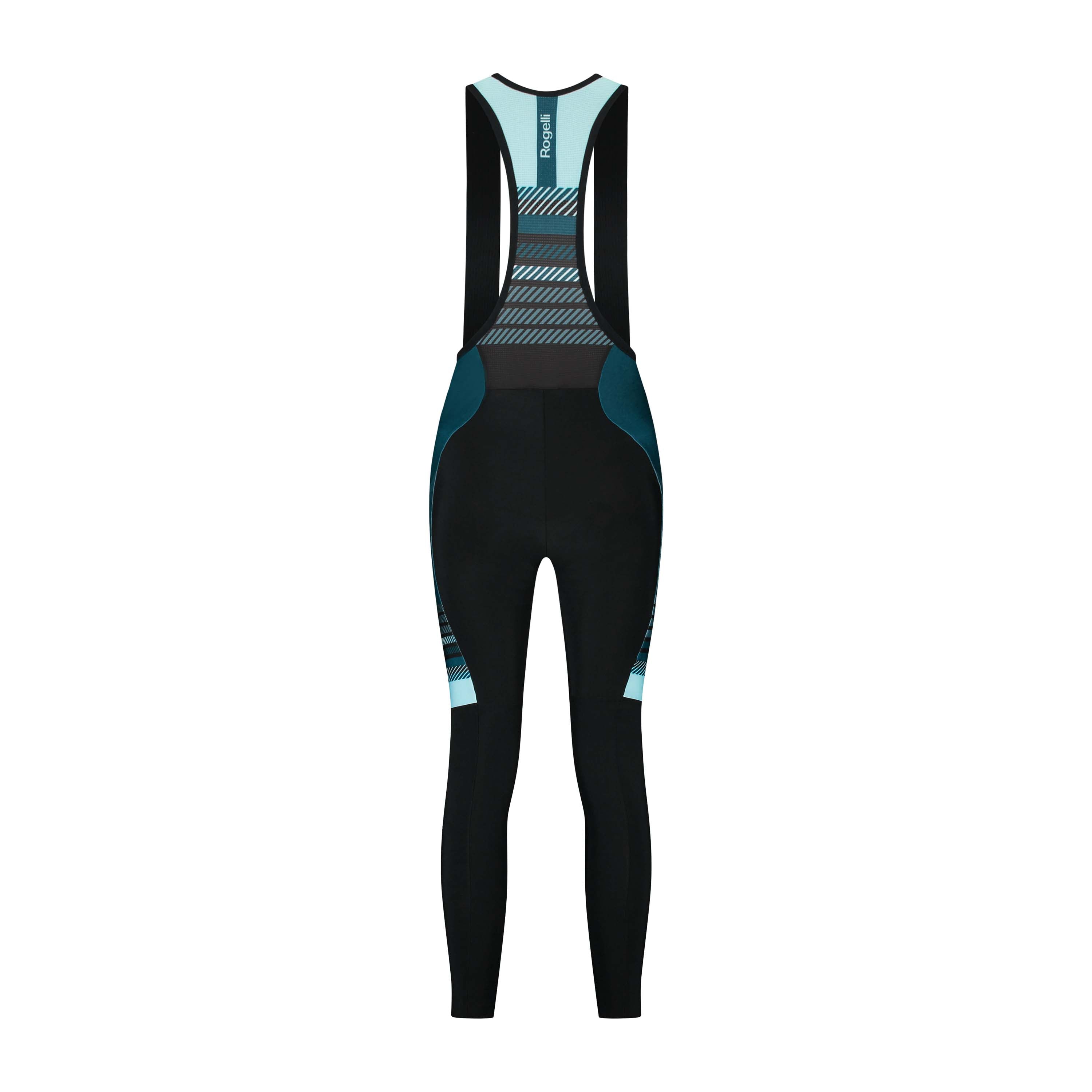Rogelli Stryde lange fietsbroek dames zwart/blauw/lichtblauw achterkant.
