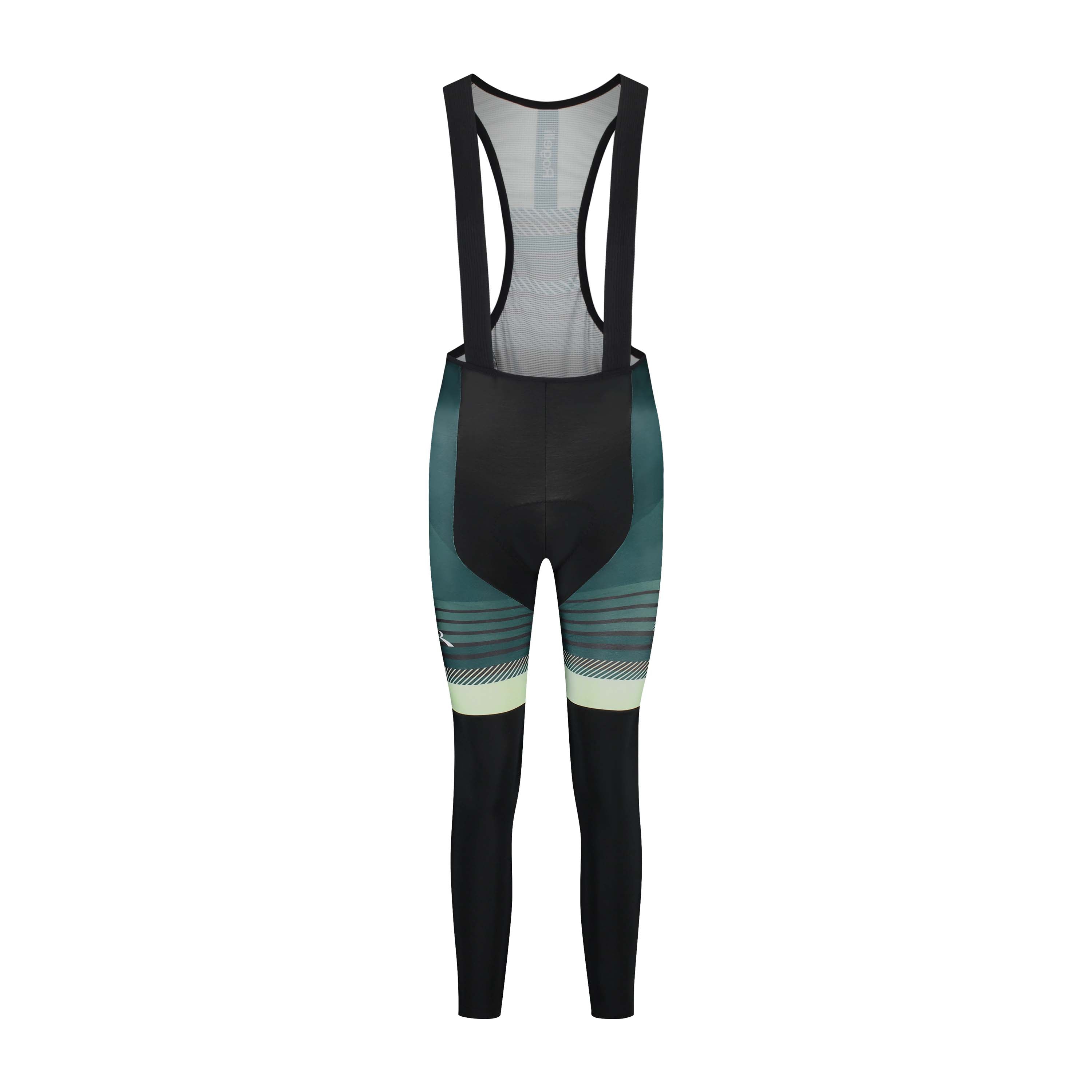 Rogelli Stryde lange fietsbroek dames zwart/pine/limoen voorkant.
