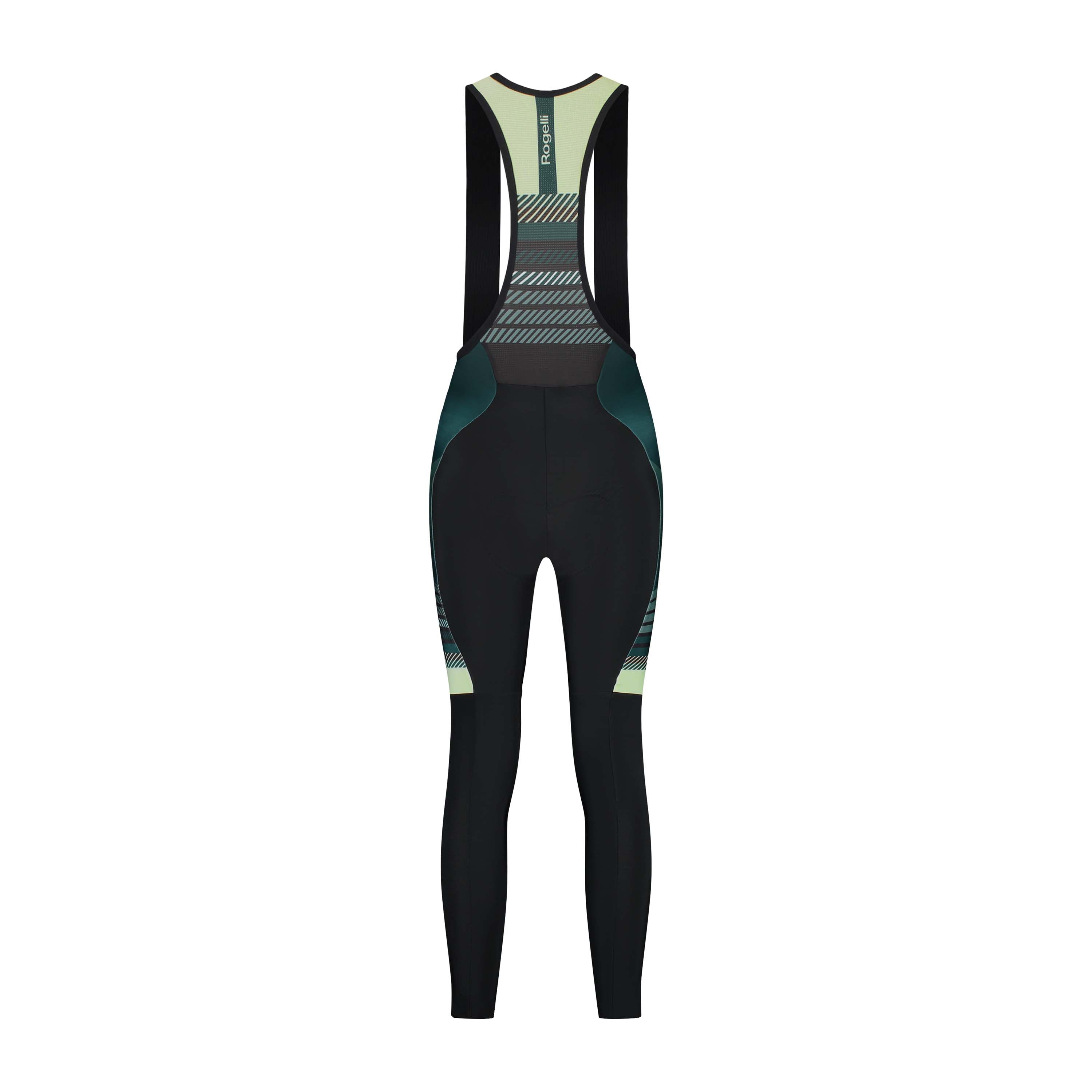 Rogelli Stryde lange fietsbroek dames zwart/pine/limoen achterkant.
