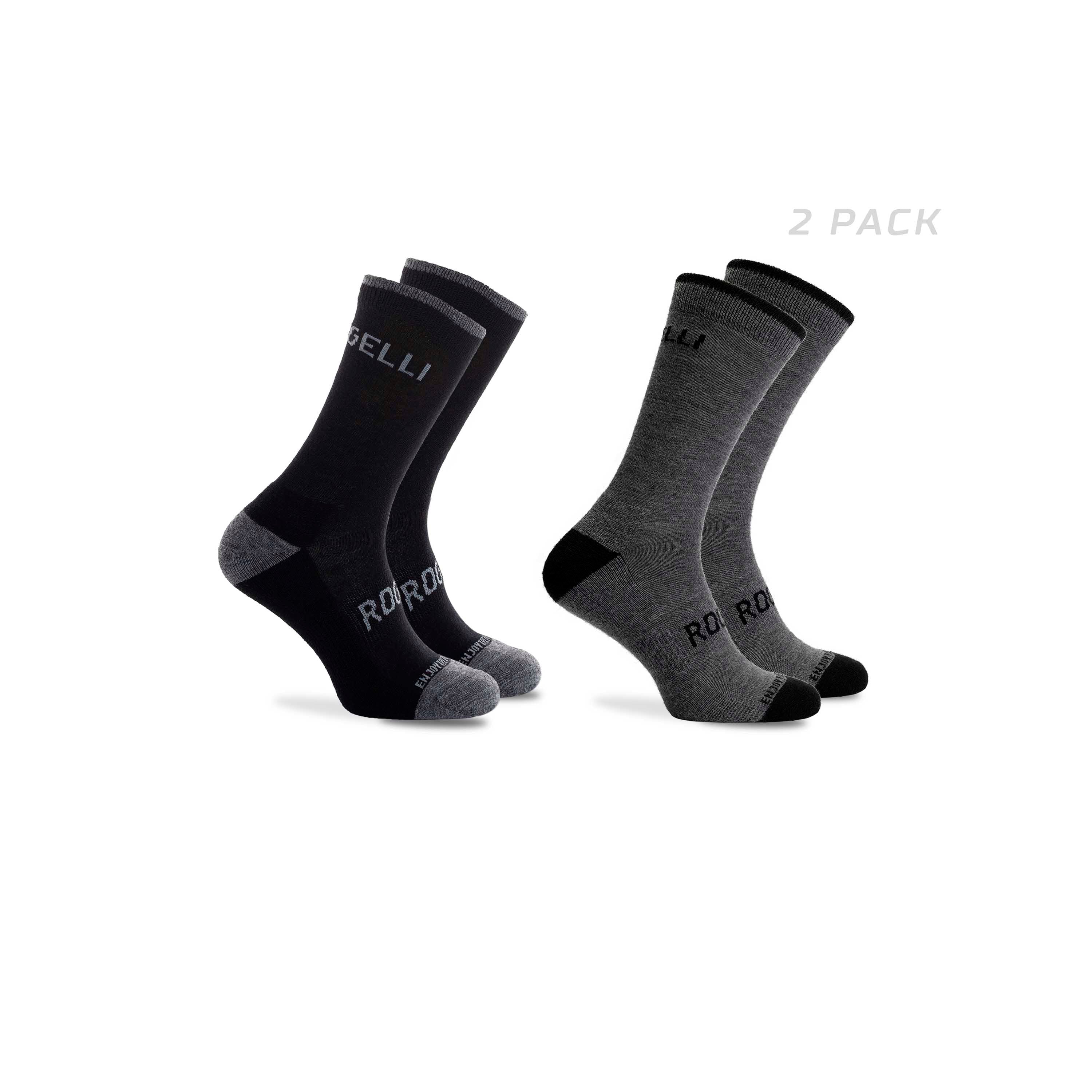 2 -Pack Merino Wool Winter Bicycle Socks - Black/Gray