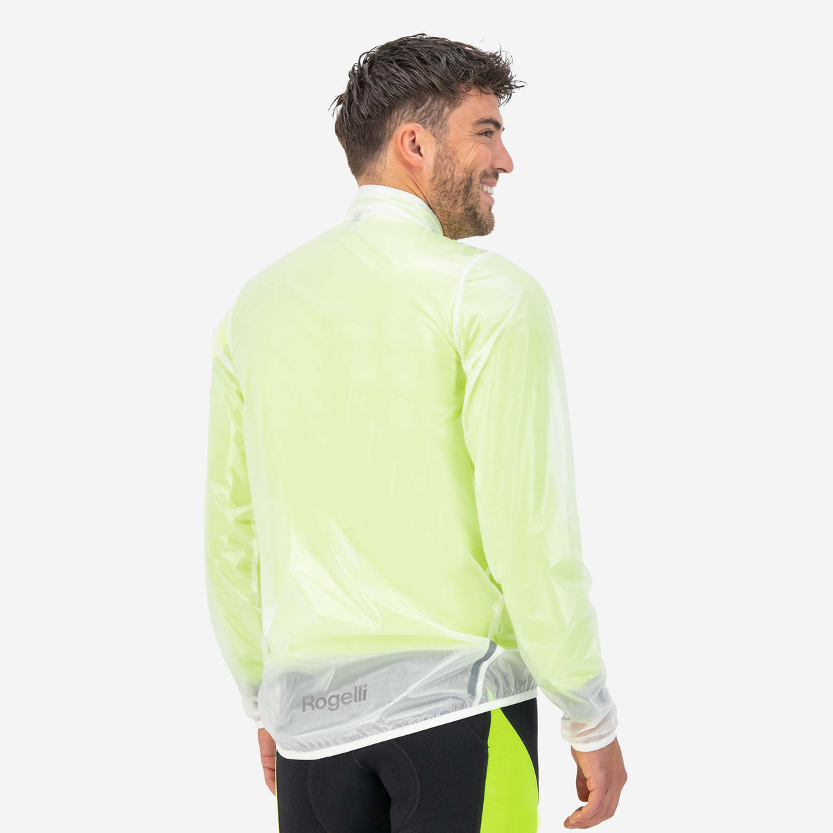 Urgence Rogelli Veste imperméable Homme transparent porté au dos.