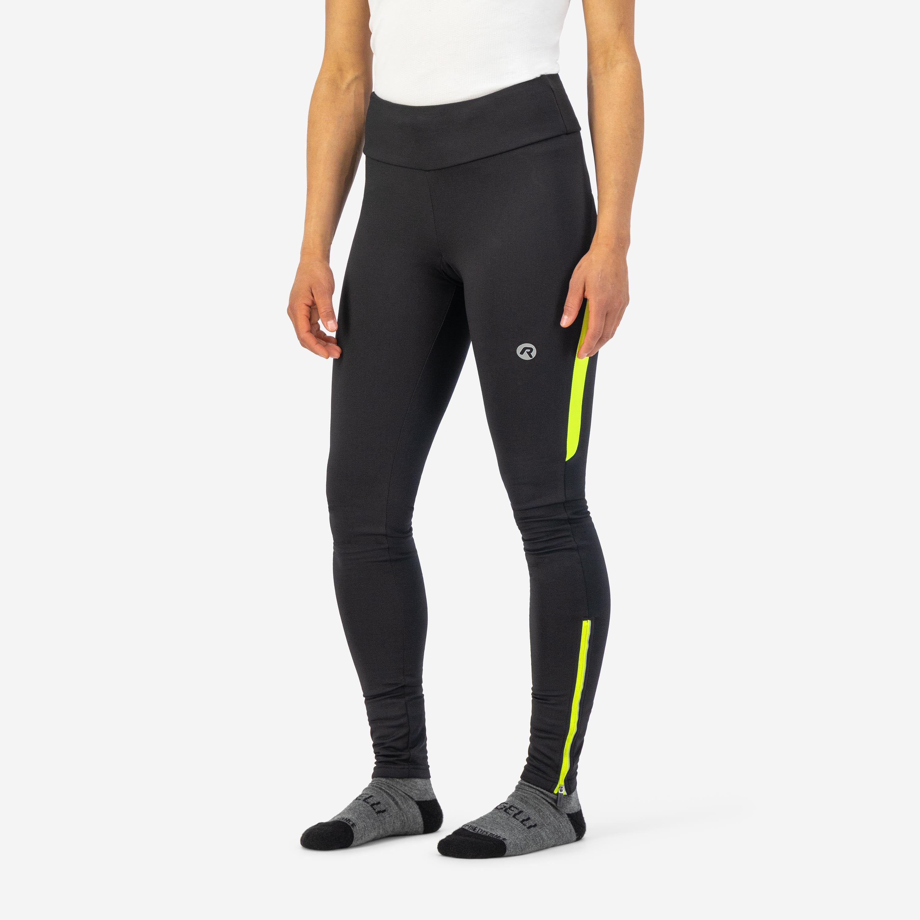 Core Long -lined running Tighs Ladies - Black/Neon Yellow