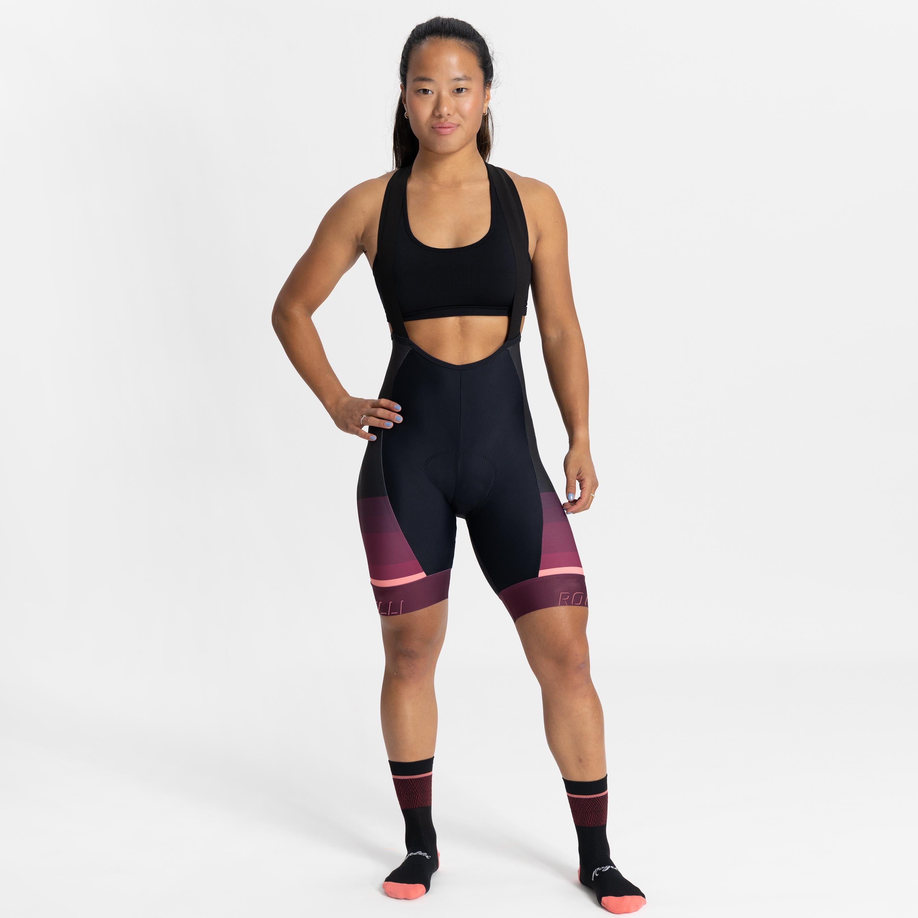 Impress II Fietsbroek Dames - Zwart/Bordeaux/Koraal