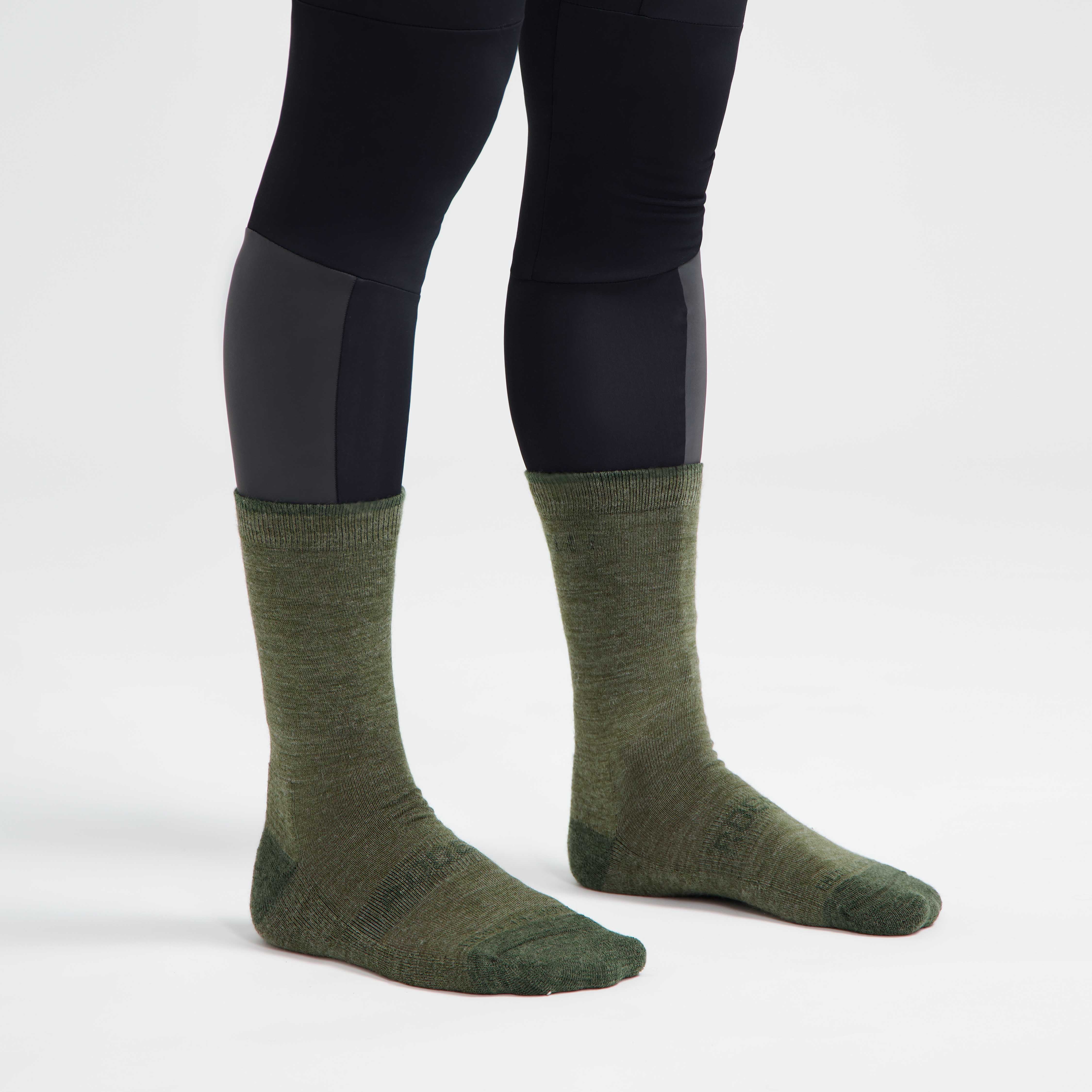 2 -Pack Merino Wool Winter Bicycle Socks - Army Groen/Taupe