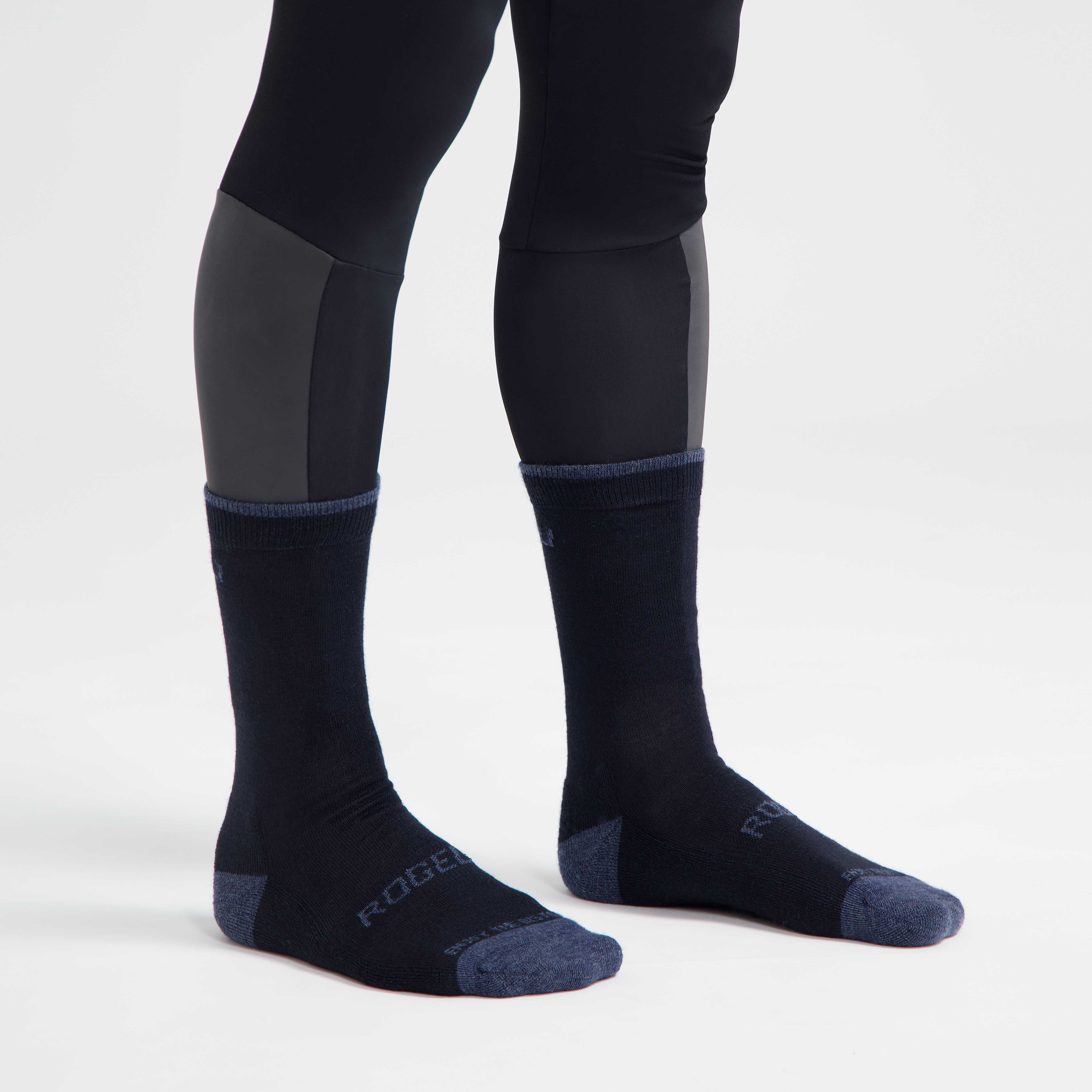 2-Pack Merino Wol Winter Fietssokken - Zwart/Grijs