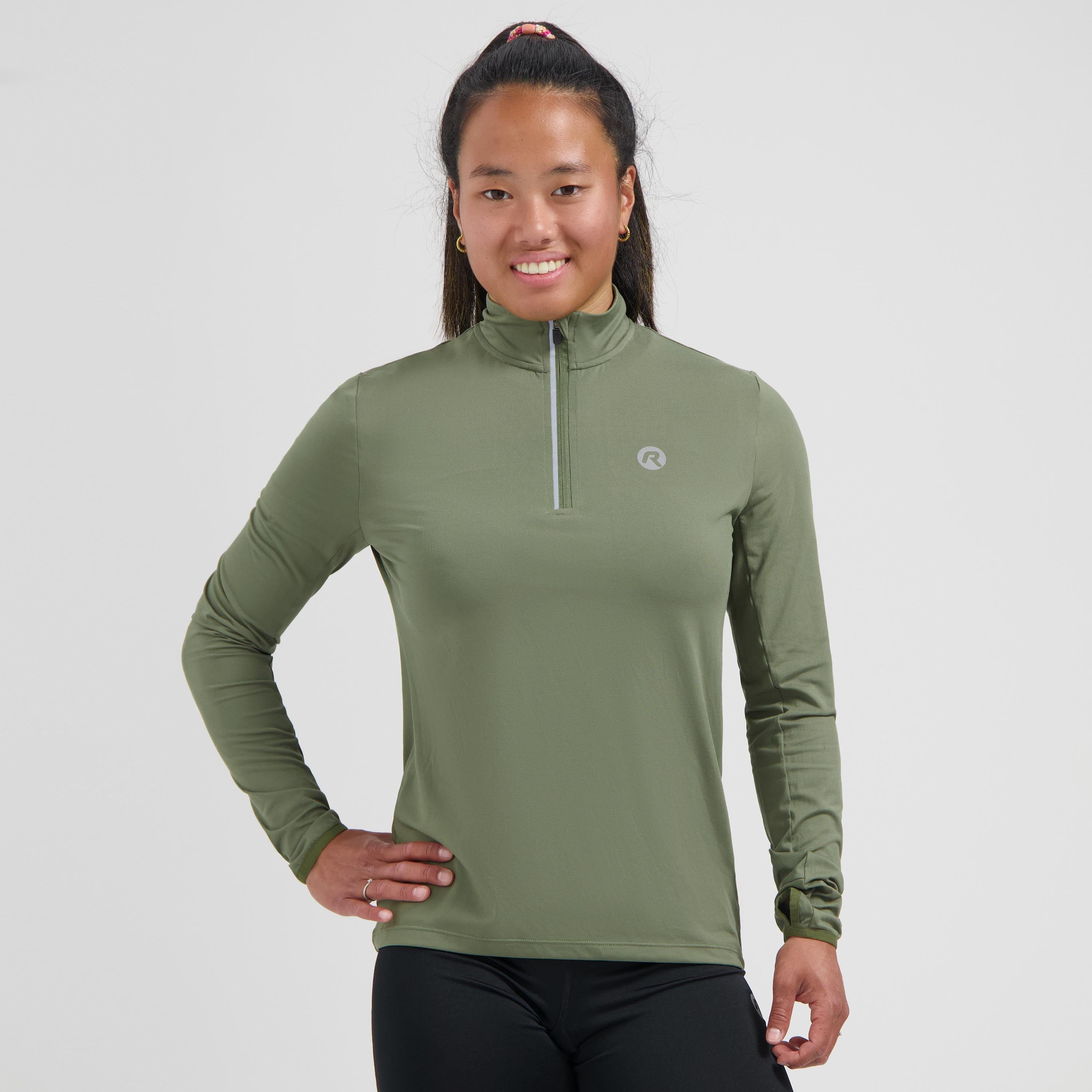 Core Running top long sleeve 1/2 ZIP Ladies - Army green