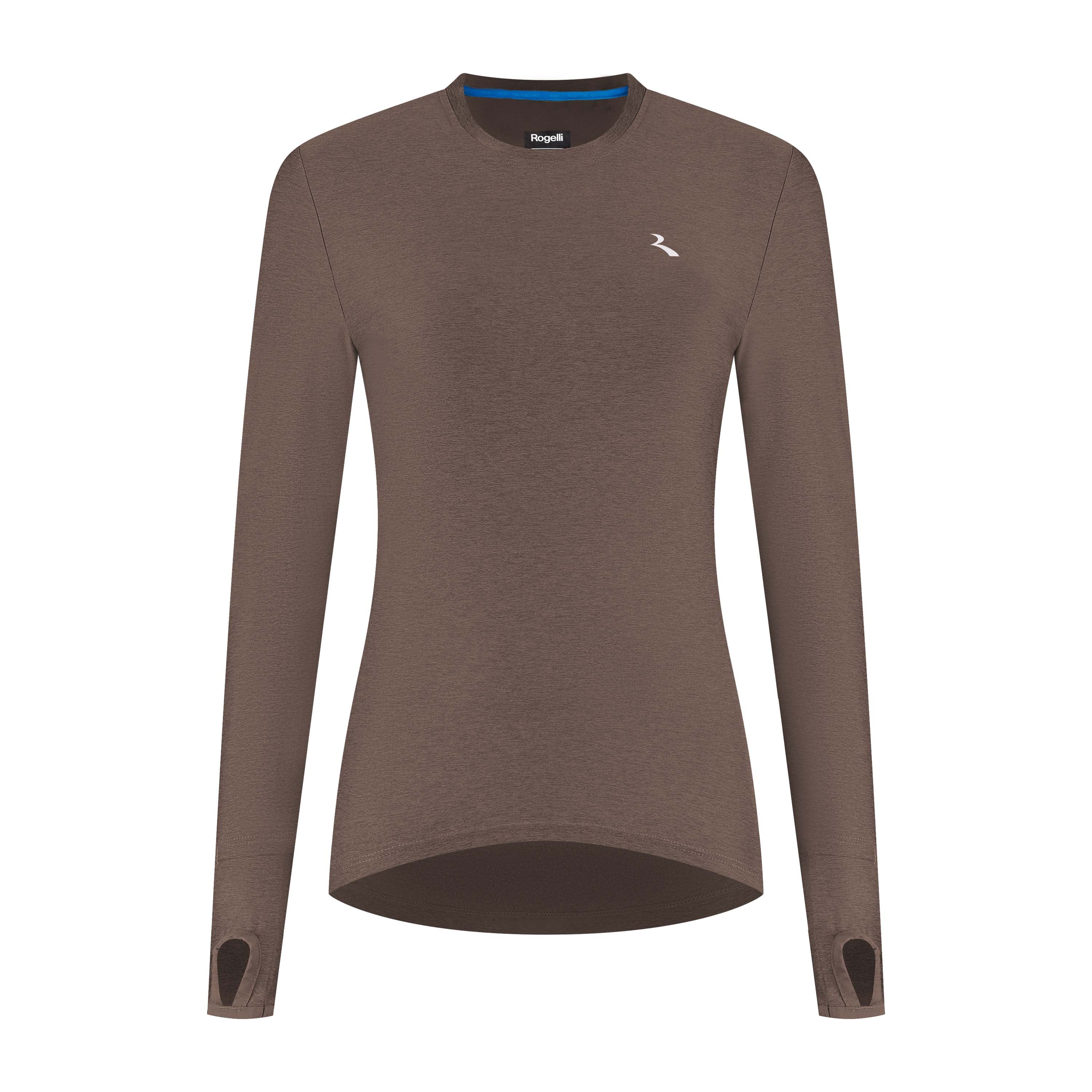 Rogelli Essential hardloopshirt L/S dames mocha voorkant.
