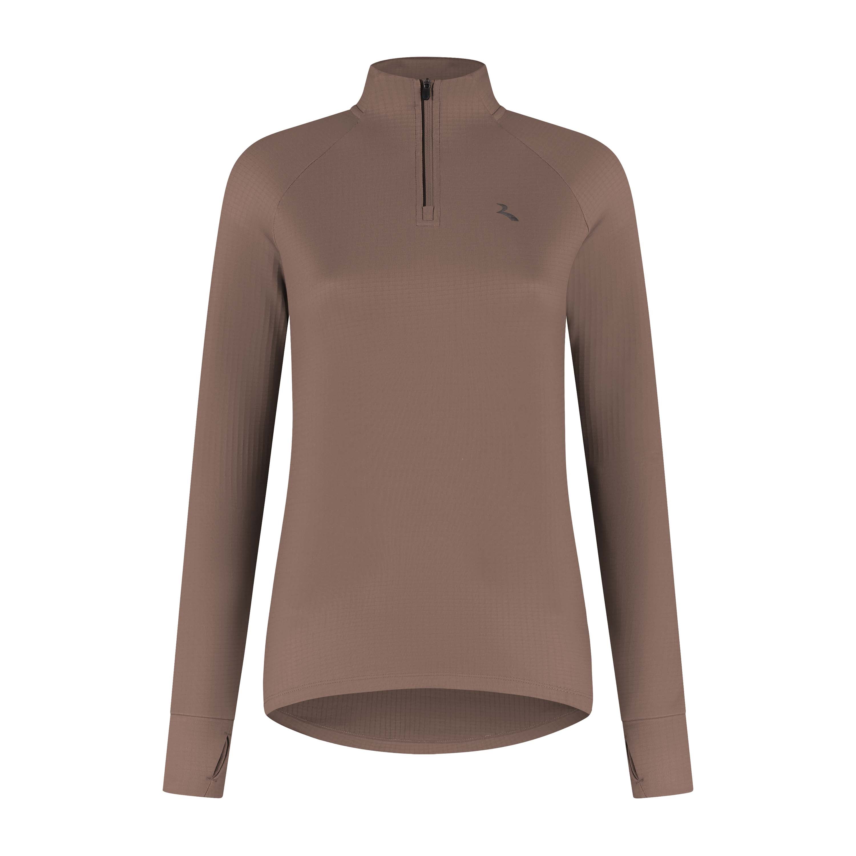 Rogelli Essential hardlooptop L/S dames mocha voorkant.
