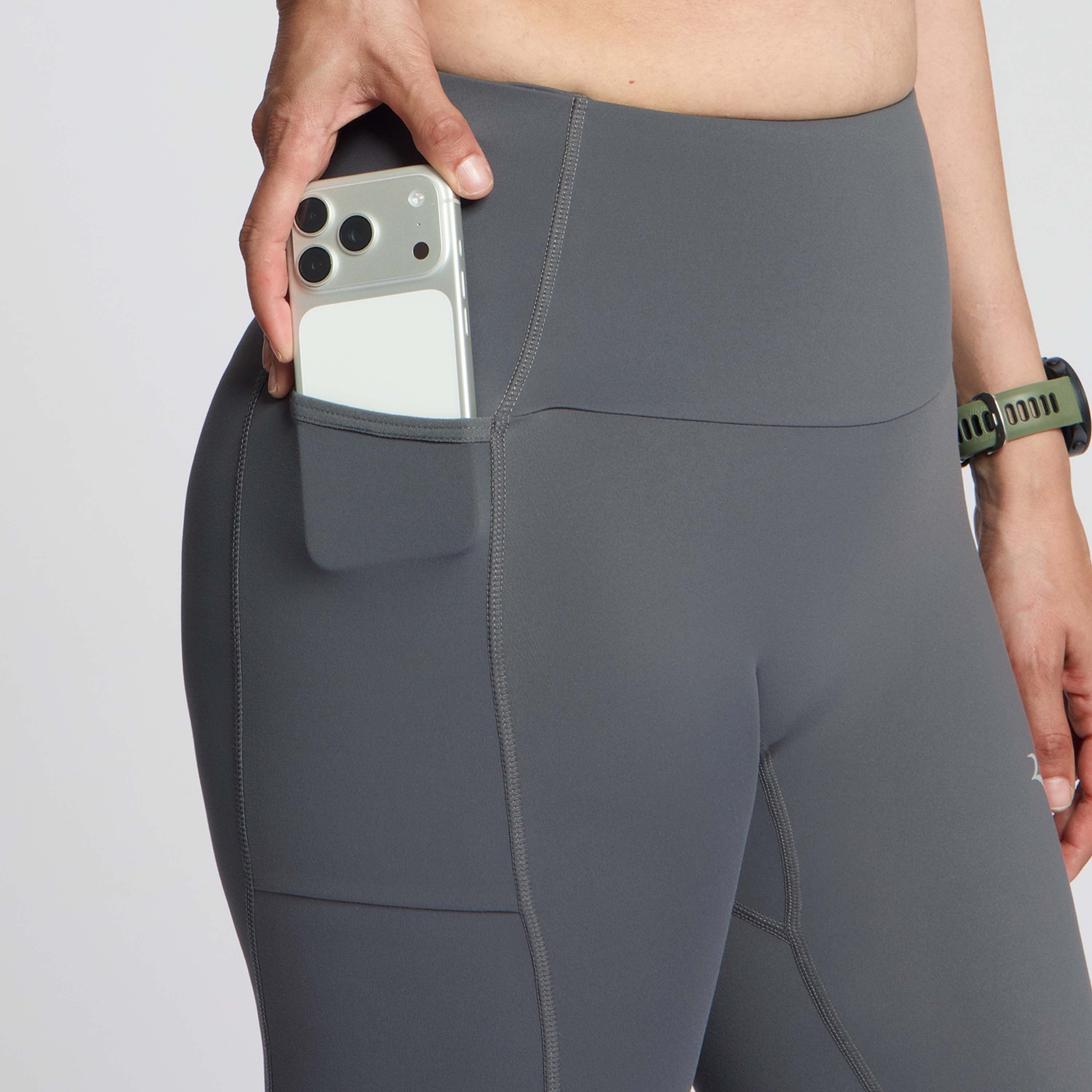 Detail van Rogelli Essential lange hardlooptight dames grijs voorkant.
