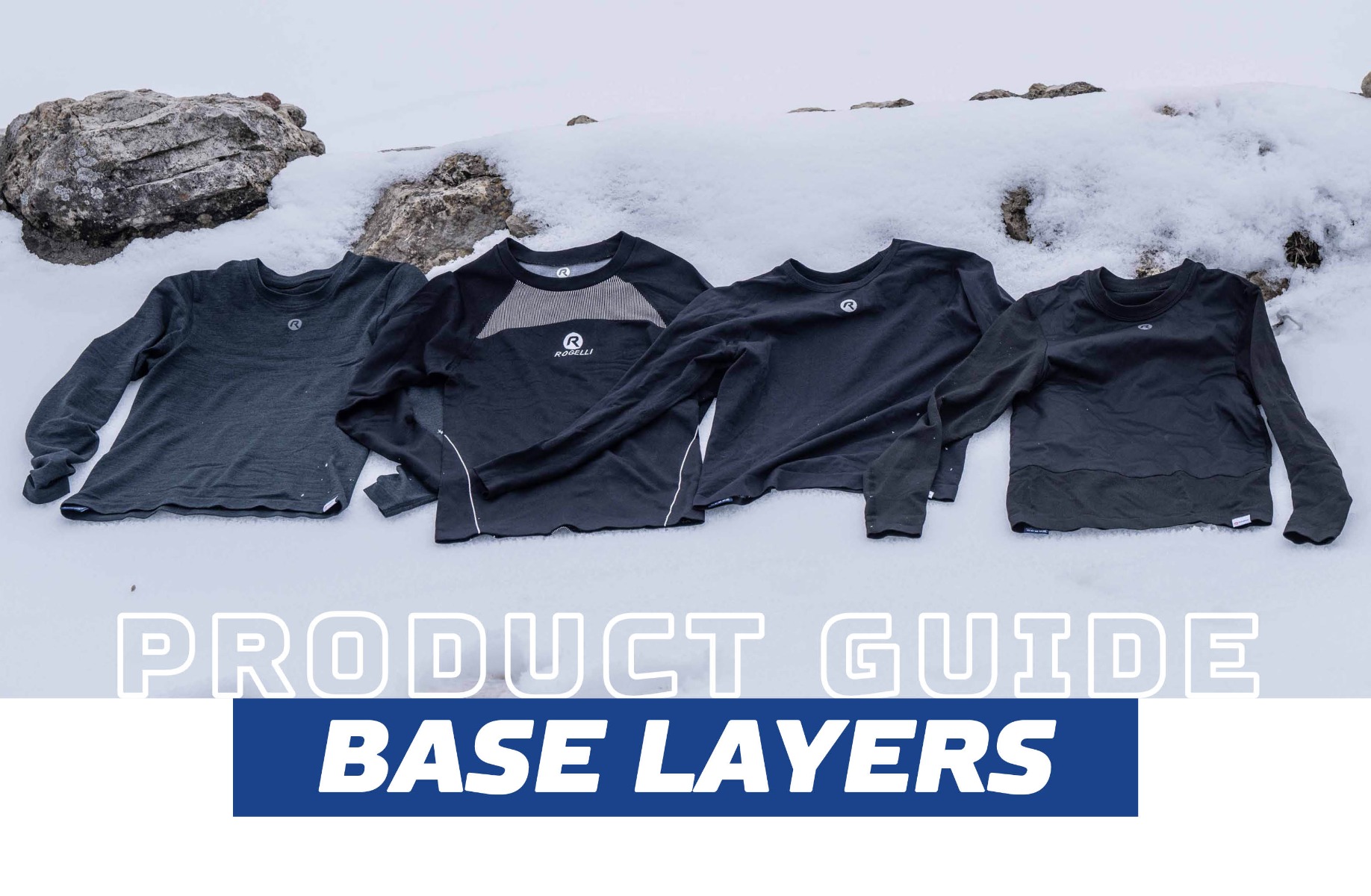 Rogelli onderkleding met diverse ondershirts in de sneeuw