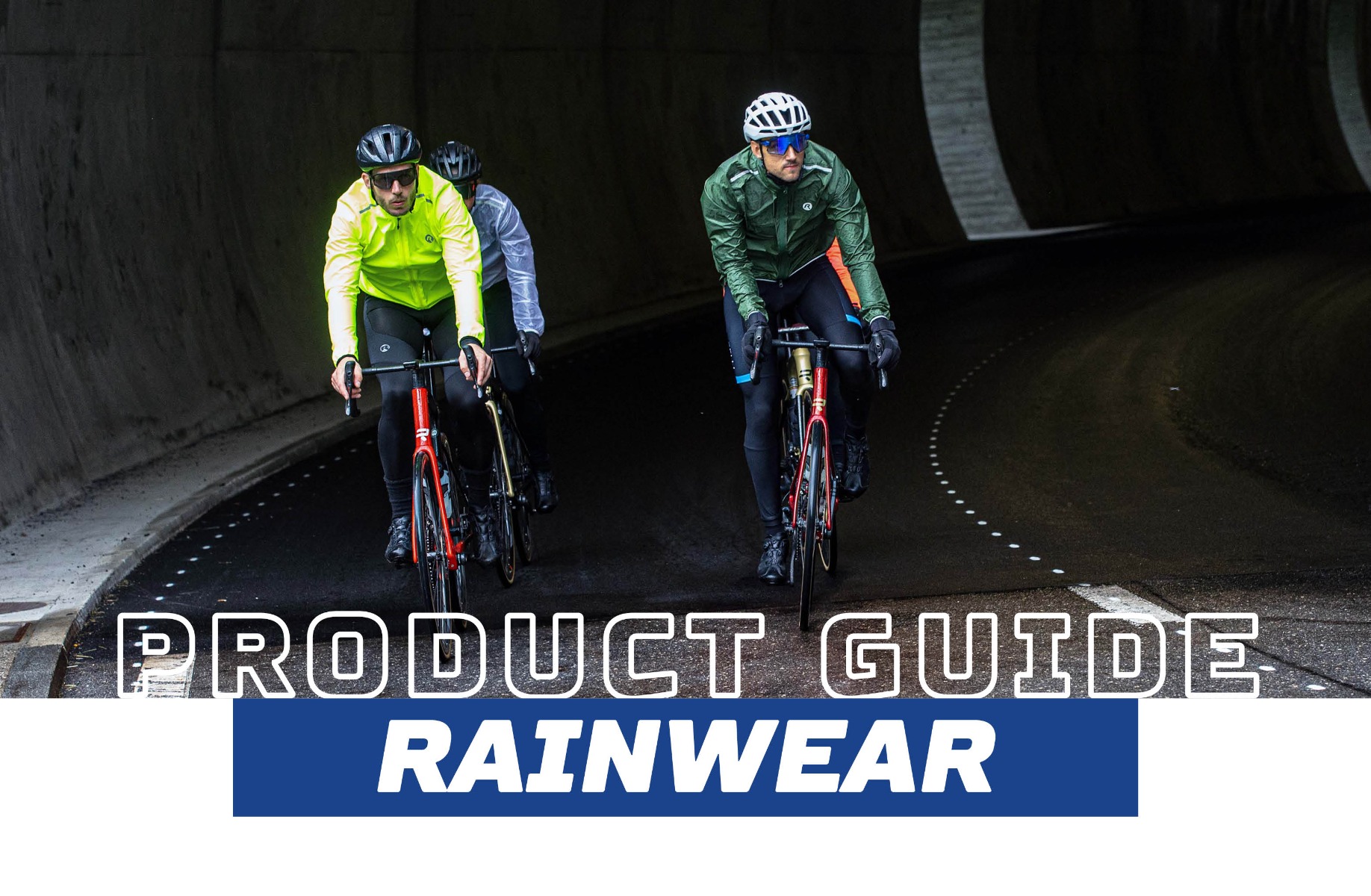 Cyclists, both men and women, ride comfortably in the rain with Rogelli rain jackets and stay dry