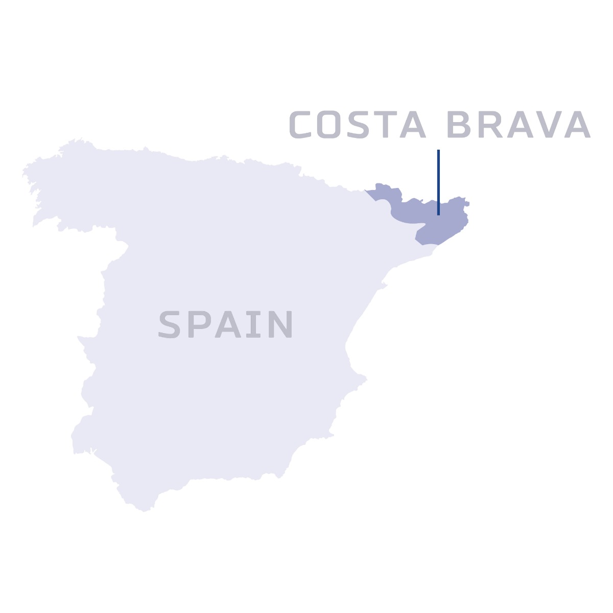 A detailed map of Spain with the enchanting Costa Brava region prominently marked along the beautiful Mediterranean coastline.