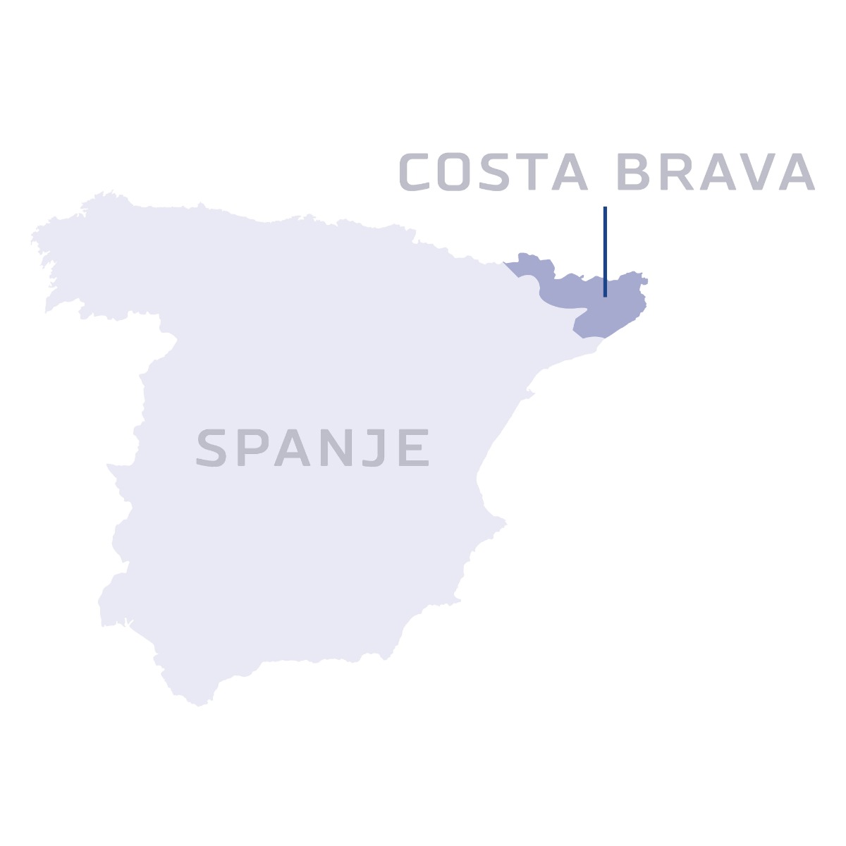Een gedetailleerde kaart van Spanje met de betoverende Costa Brava regio prominent gemarkeerd langs de prachtige kustlijn van de Middellandse Zee.
